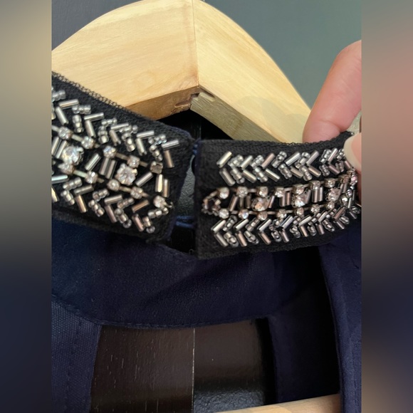 Navy evenings dress with sequenced collar, size small - Picture 8 of 9